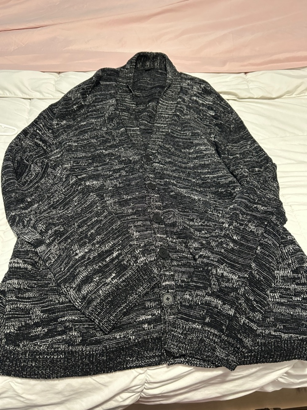 John Varvatos Black & Gray Marled Shawl Cardigan
